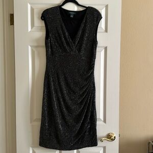 Lauren Ralph Lauren Black With Silver Metallic Thread Sleeveless Midi Dress